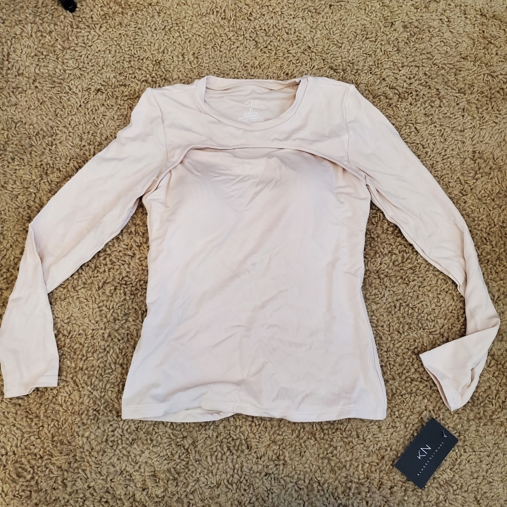 NWT Klassy Network Peek A Boo Long Sleeve Brami Full Length Cream Size Large